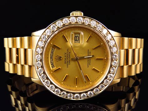 mens gold rolex president diamond bezel|rolex 18kt president 36mm watch.